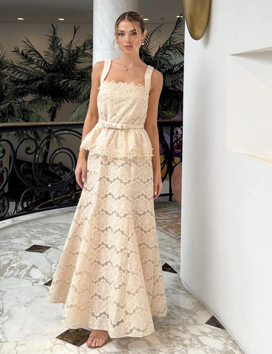 Vestido Laise Carmem Bege