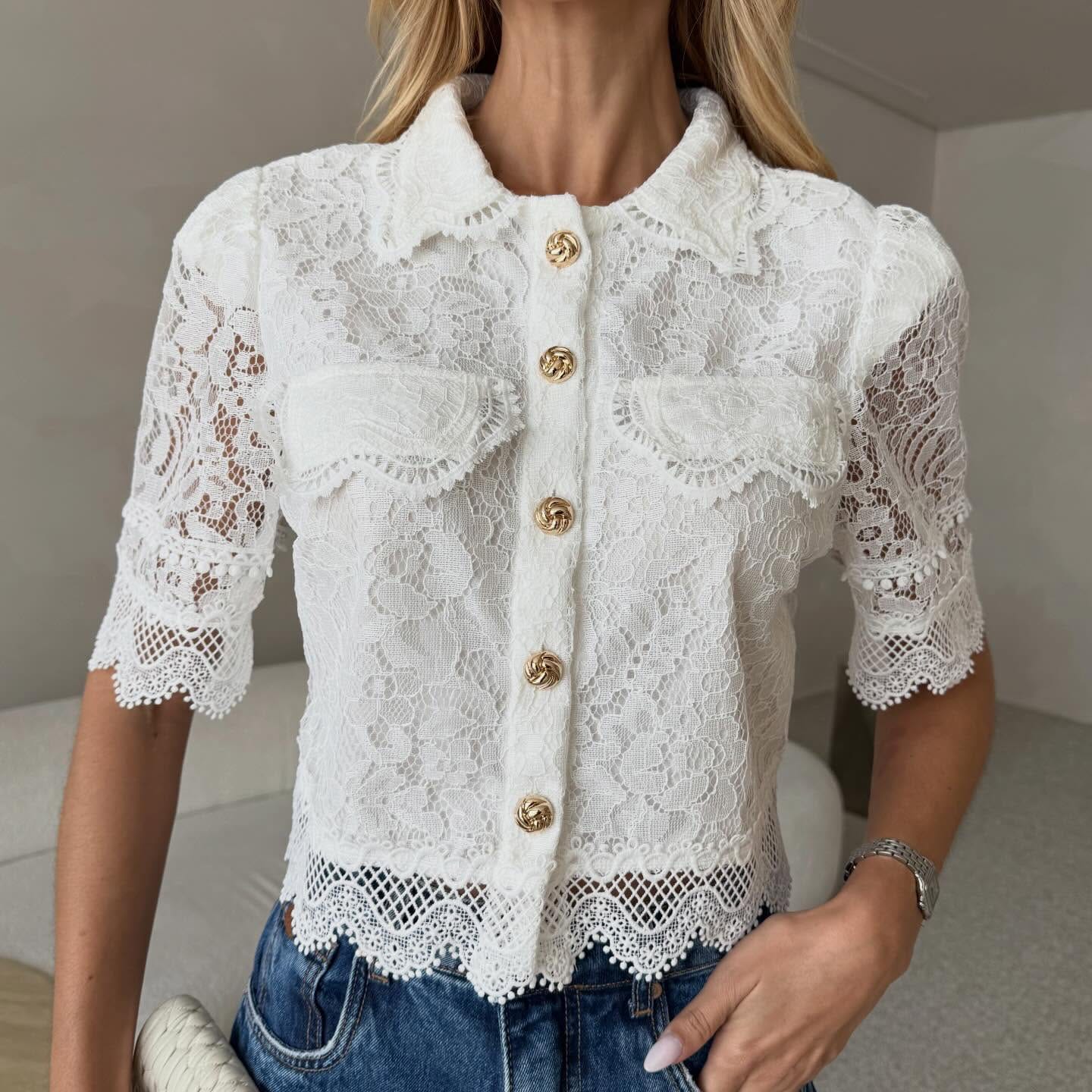 Camisa Cropped Renda Bárbara