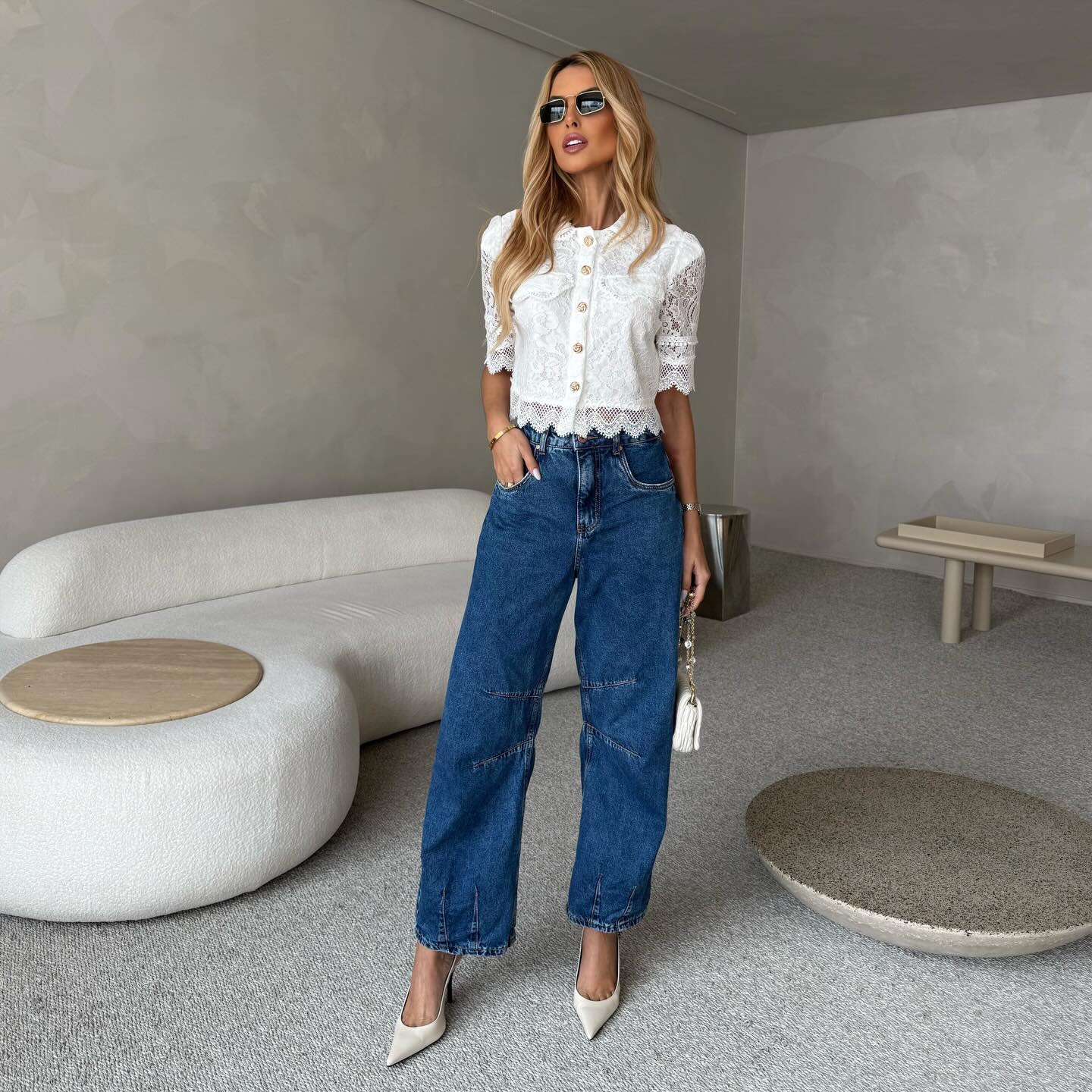 Camisa Cropped Renda Bárbara