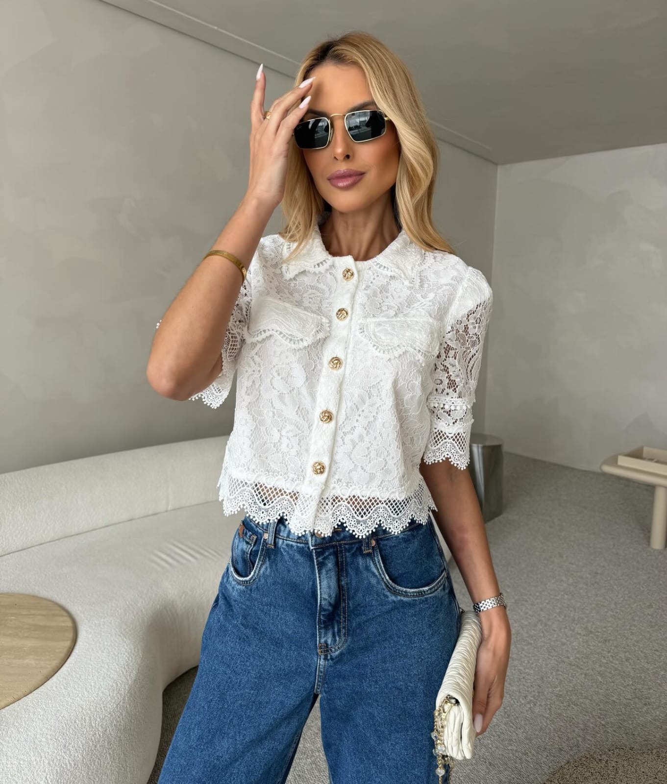 Camisa Cropped Renda Bárbara