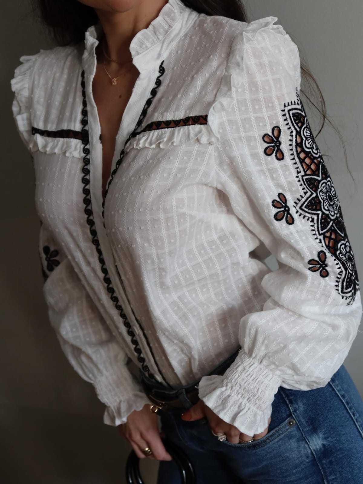 Camisa Heloísa Bicolor Bordada