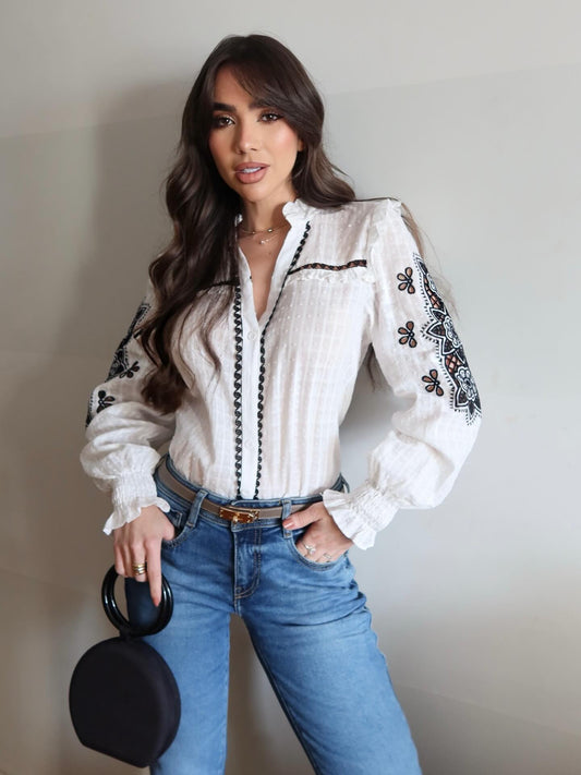 Camisa Heloísa Bicolor Bordada
