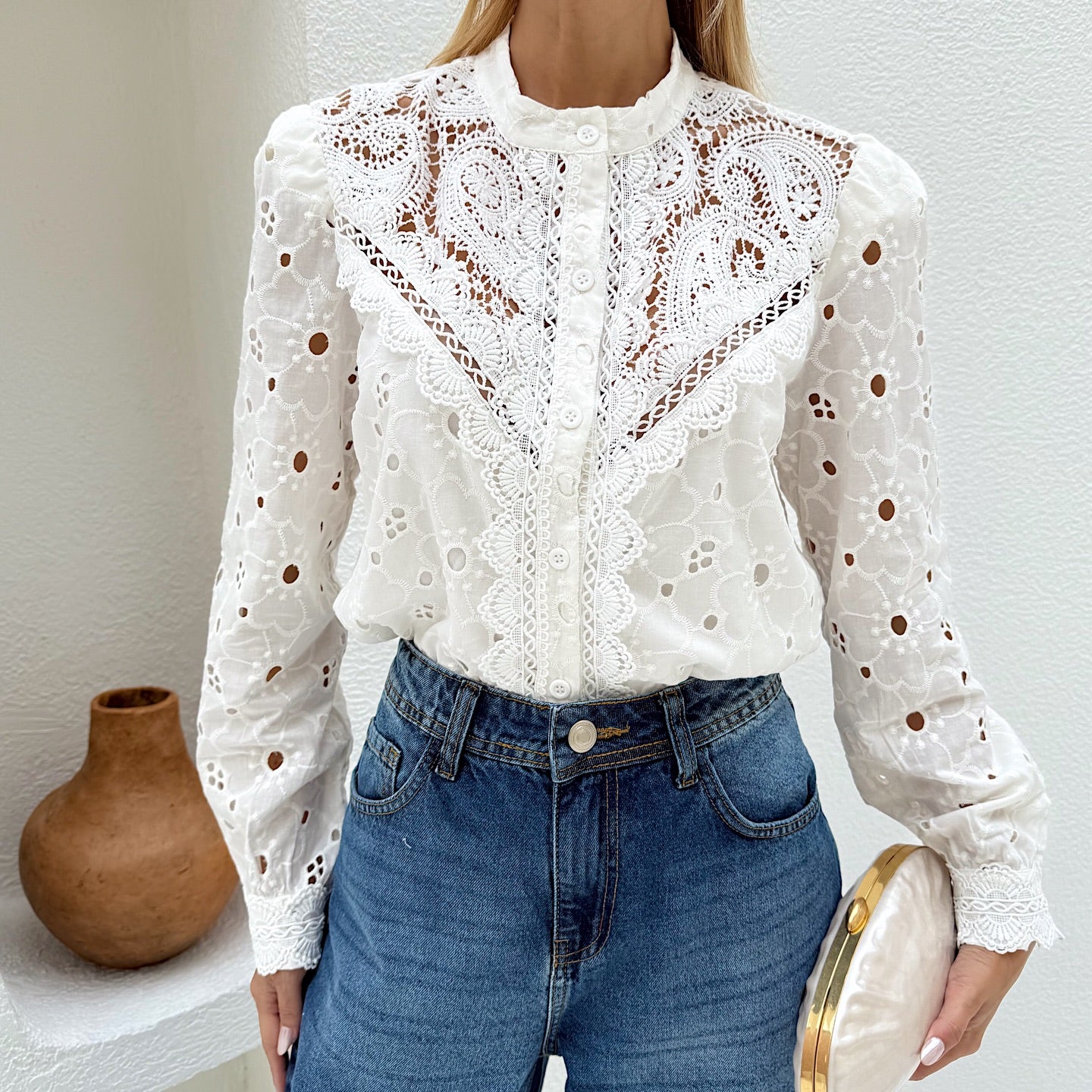 Camisa Bianca Guipir Tricoline Branca