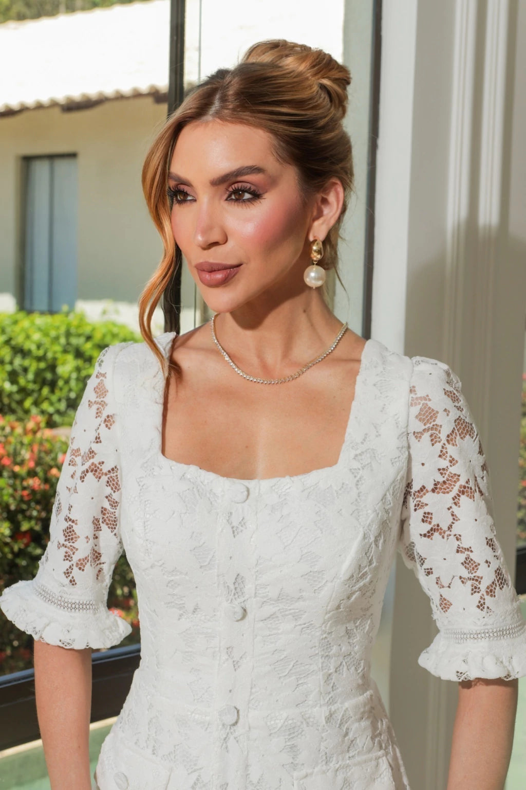 Vestido Midi em Renda Branco