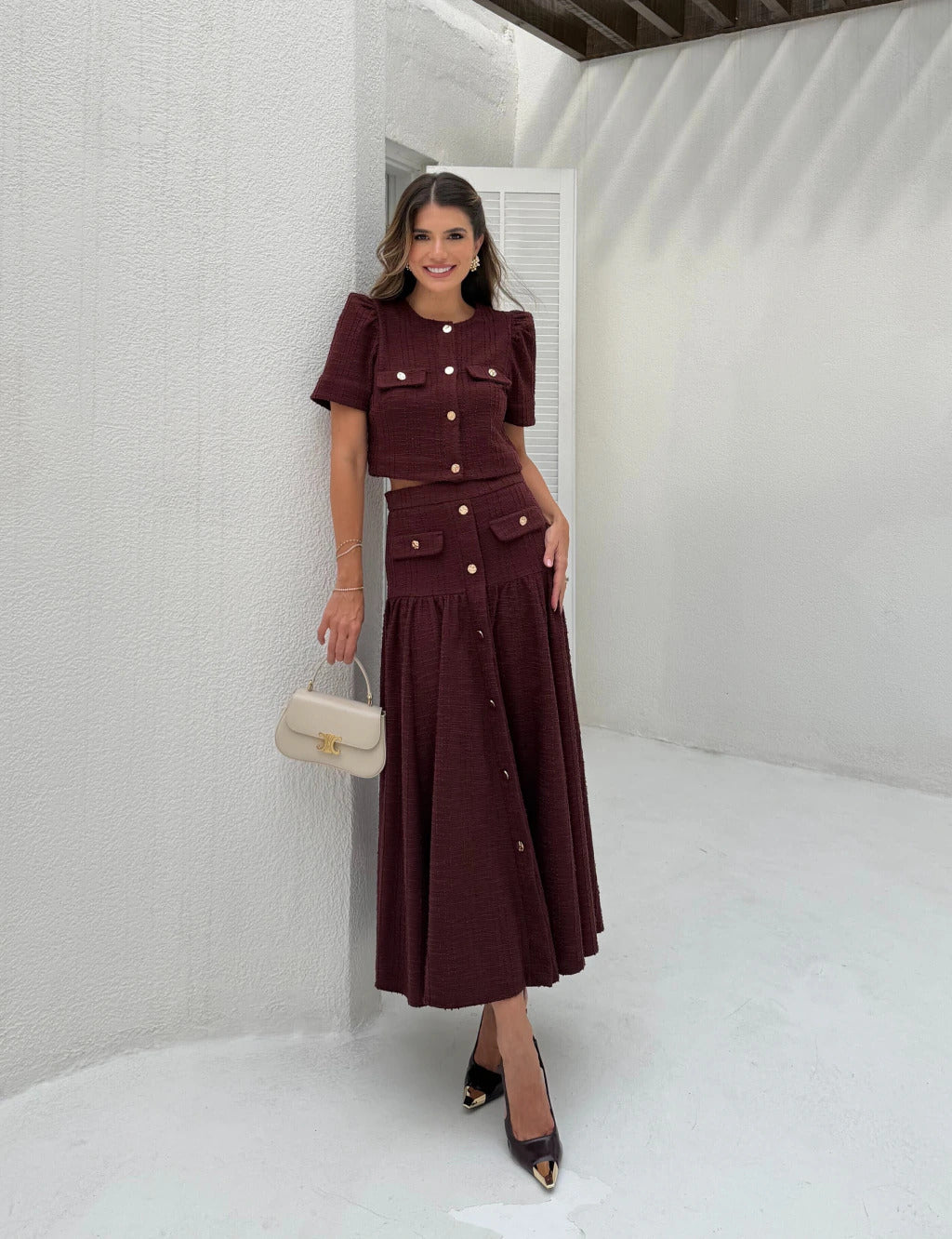 Conjunto Tweed Vanessa Marrom