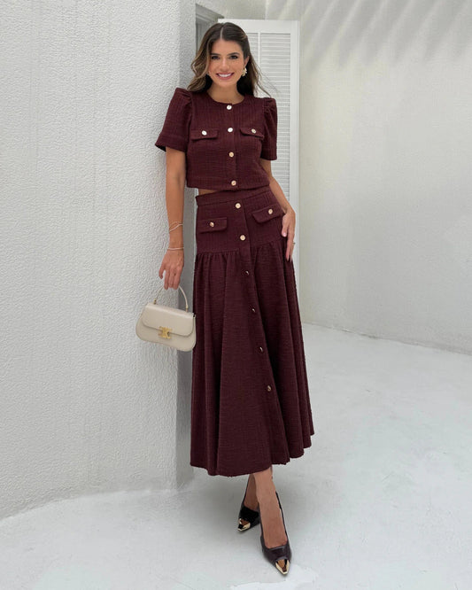 Conjunto Tweed Vanessa Marrom
