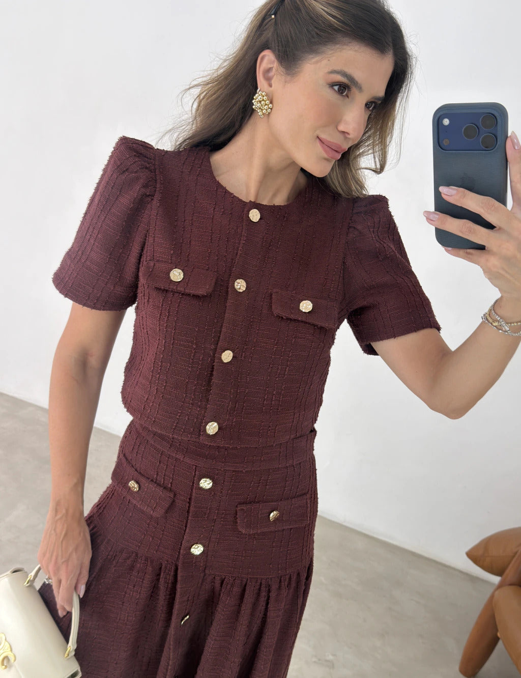Conjunto Tweed Vanessa Marrom