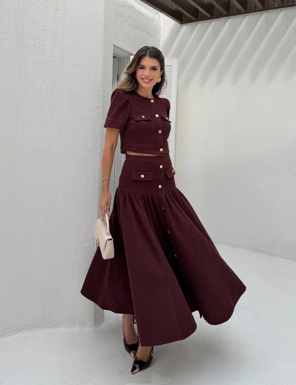 Conjunto Tweed Vanessa Marrom