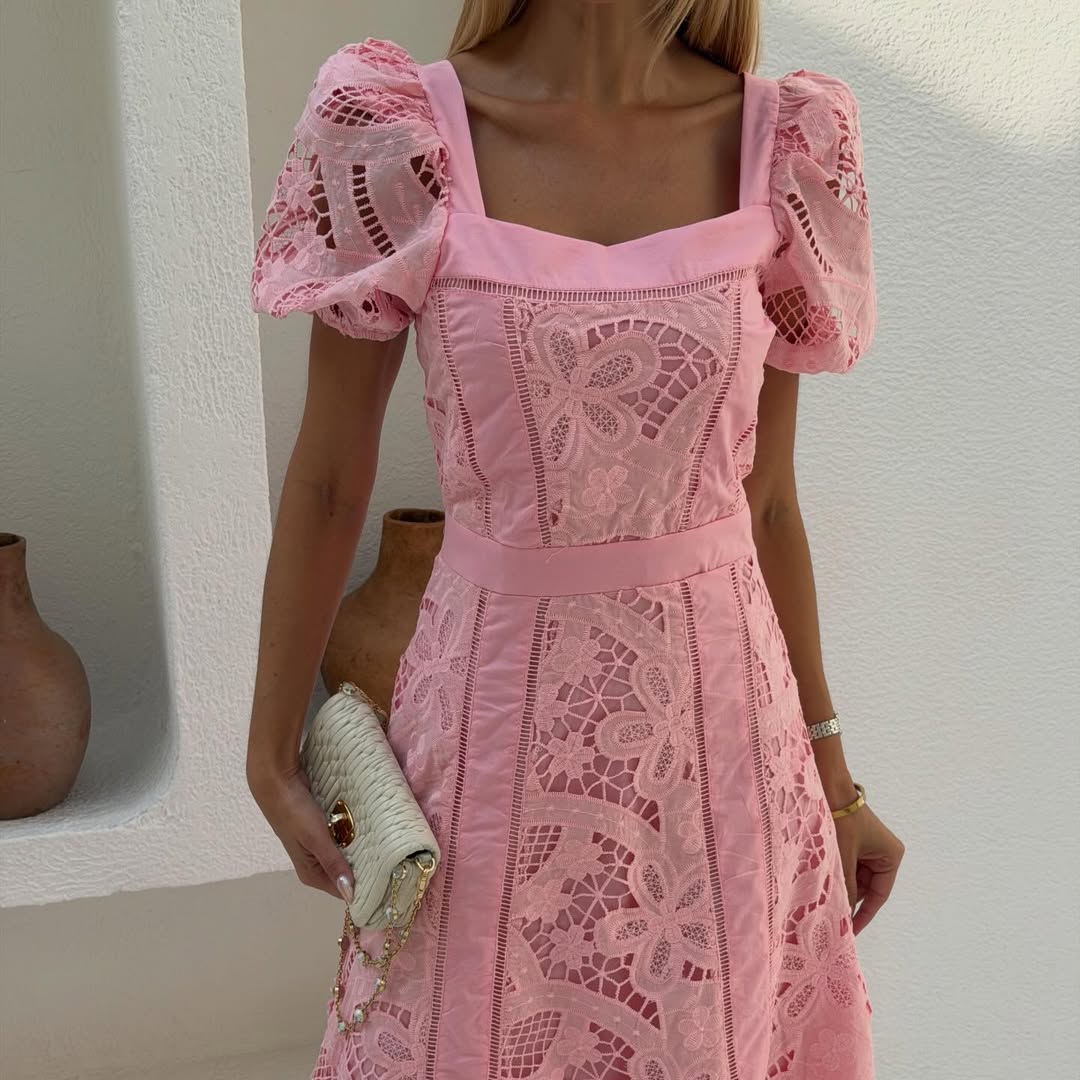 Vestido Midi em Lese Rosa