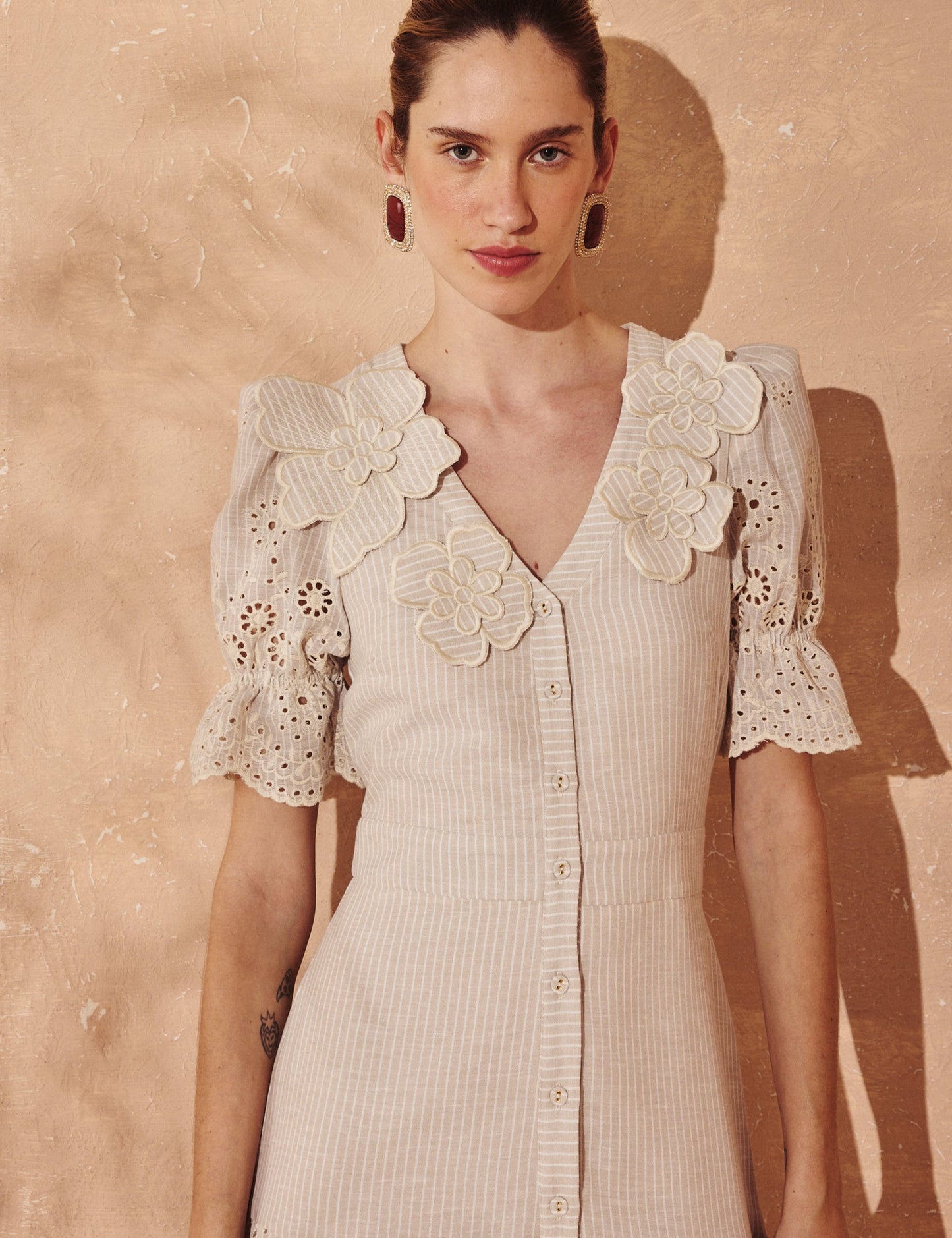 Vestido Listrado Bege Ana